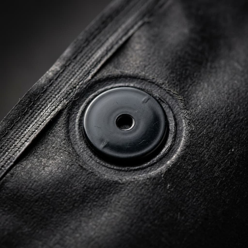 Close-up of a one-way degassing valve on a custom coffee bag