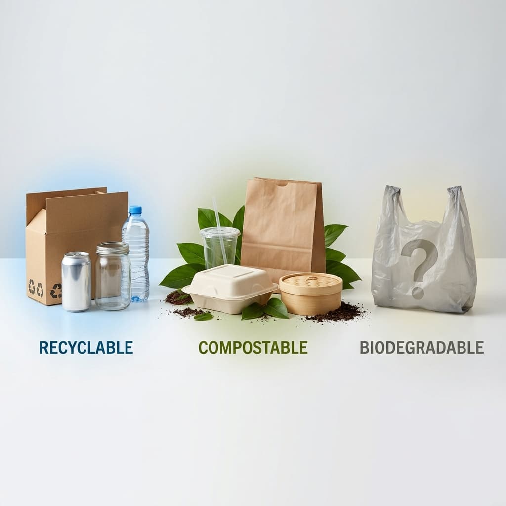 Compostable vs Recyclable vs Biodegradable Packaging Explained (2026)