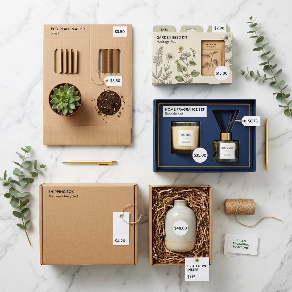 Home and garden packaging cost comparison for various formats