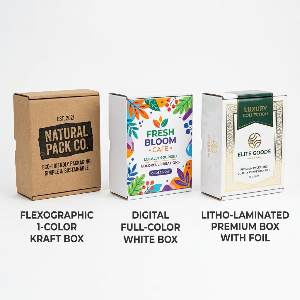 Comparison of flexographic, digital, and litho printing methods on custom mailer boxes