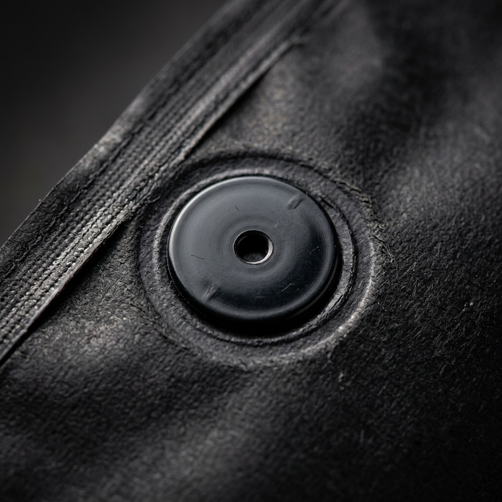 Close-up of a one-way degassing valve on a custom coffee bag