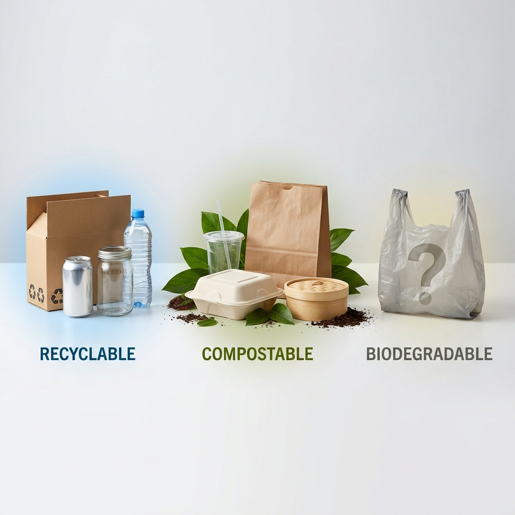 Compostable vs Recyclable vs Biodegradable Packaging Explained (2026)