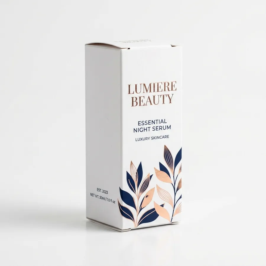 Auto-bottom folding carton for a skincare serum, pre-glued to pop open flat to square