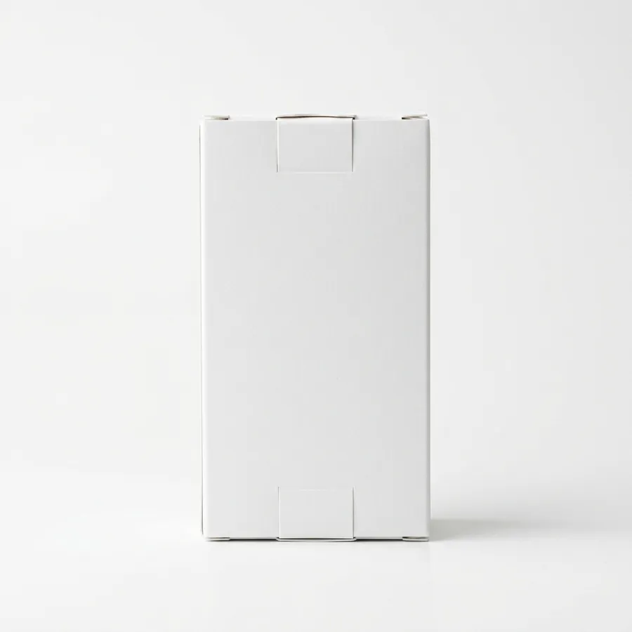 Straight tuck end folding carton in plain white board showing the tuck flap closure