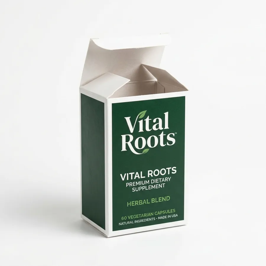 Supplement carton printed for a herbal blend with matte finish and compliance panel